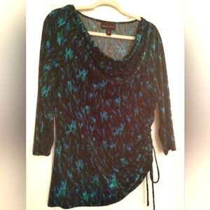 Dana Buchman Printed Ruched Convertible Office Travel Resort Festival Dressy Top